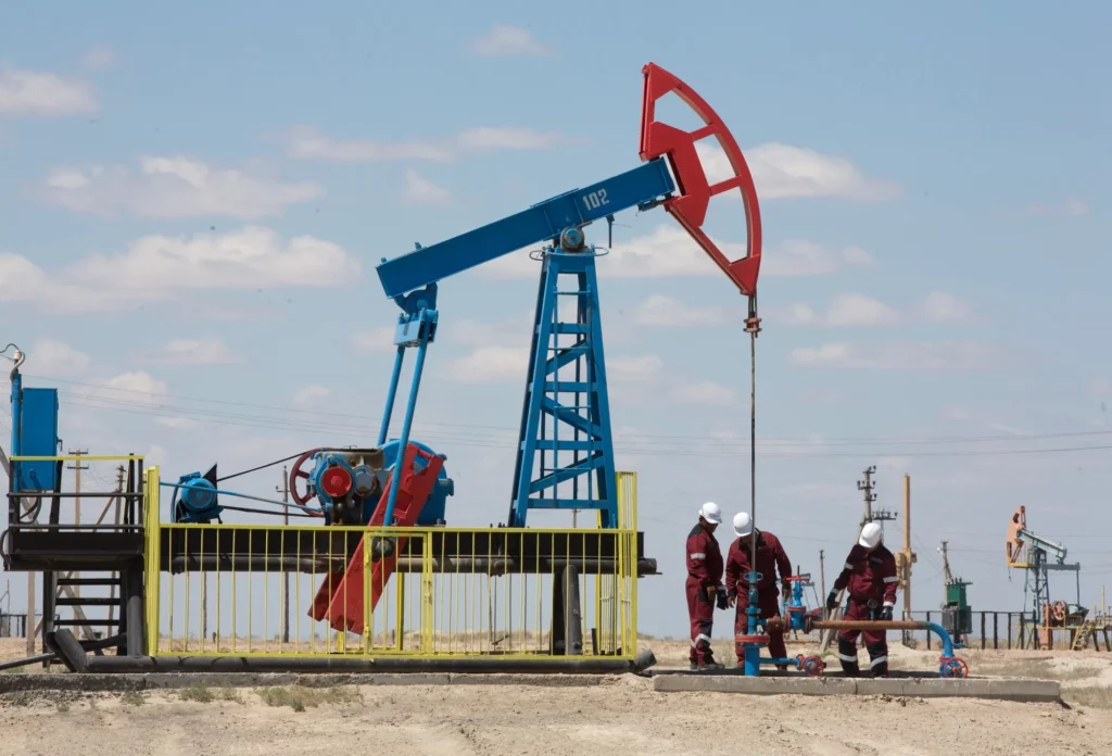 a kazmunaygas oil field in akkystau village near atyrau, kazakhstan