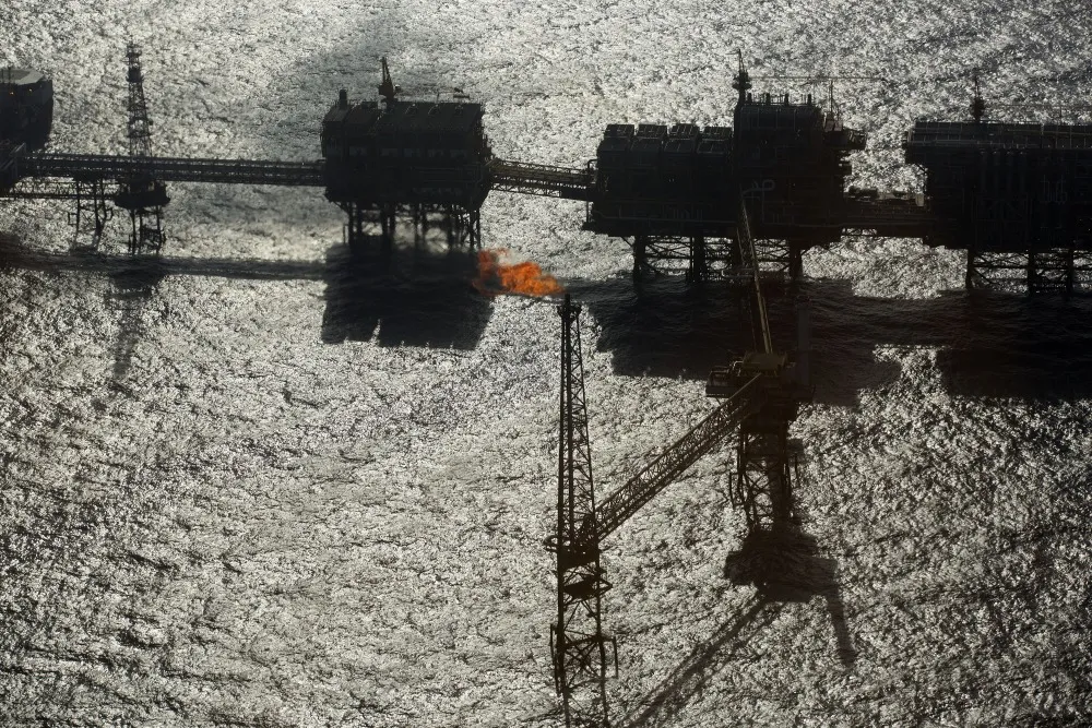 a pemex offshore oil platform complex in campeche bay off the coast of ciudad del carmen