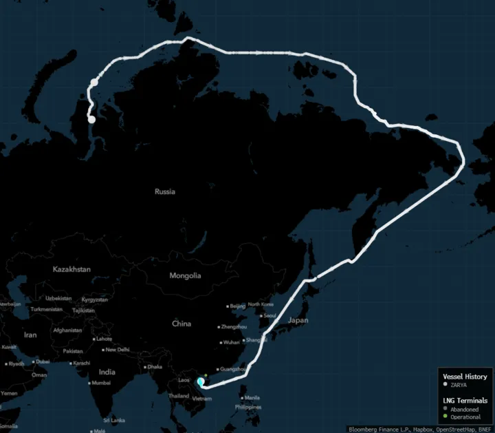 china is poised to receive its third shipment from the us sanctioned arctic lng 2 export plant in russia, according to ship tracking data