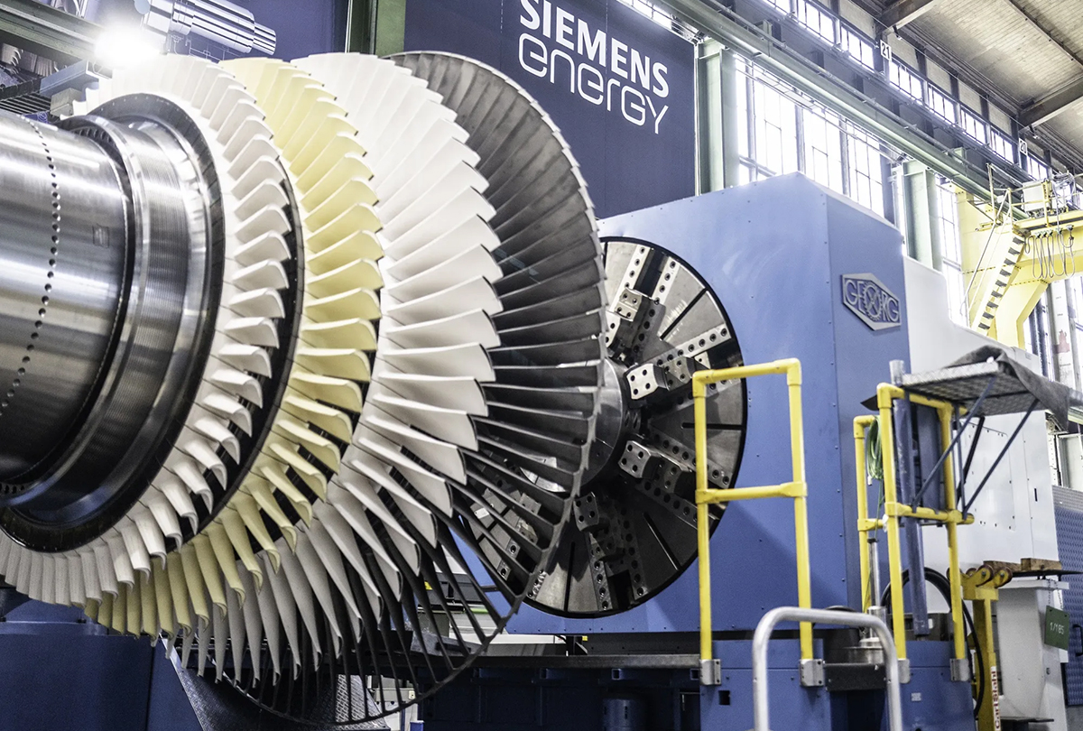 gas turbine components, rotors and stators, tested at the siemens energy ag manufacturing plant in berlin, germany 1200x810