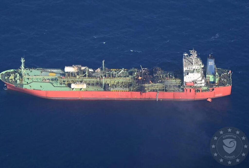 lpg tanker mv falcon on fire and adrift in the gulf of aden