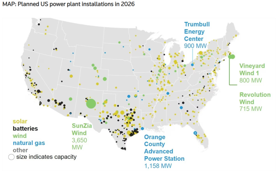 map planned us power plant installations in 2026