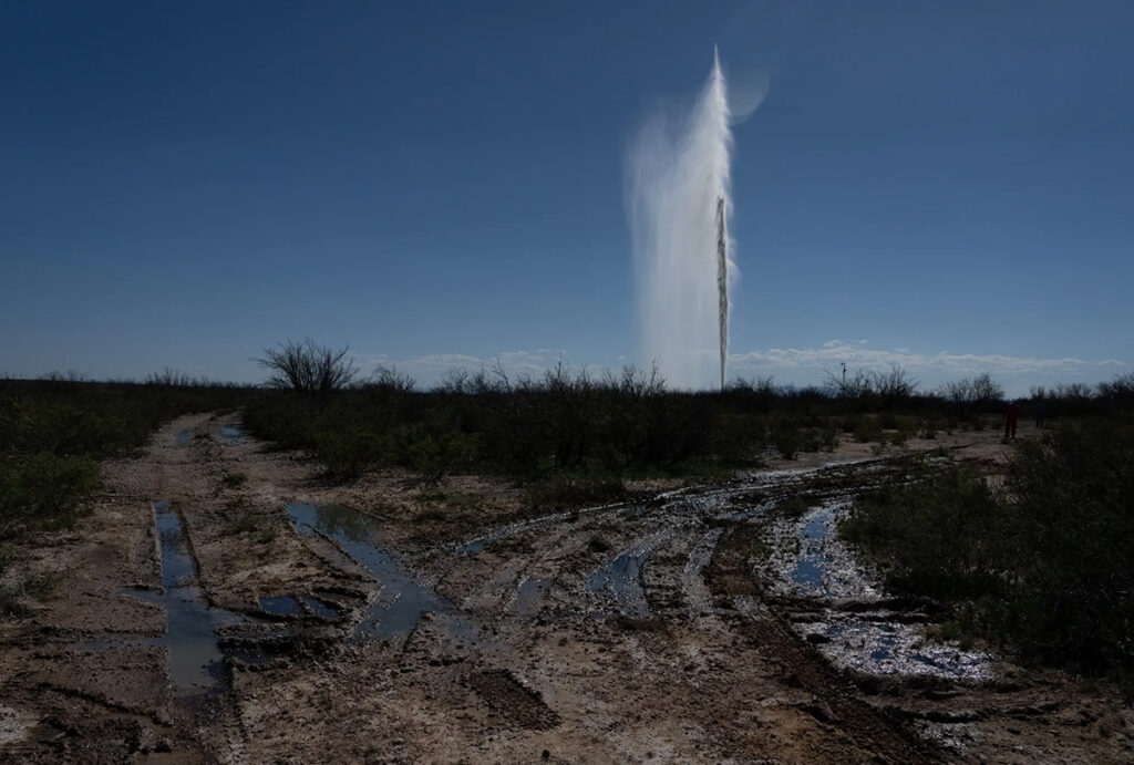 produced water gushes out of the ground a geyser in toyah, texas 1200x810