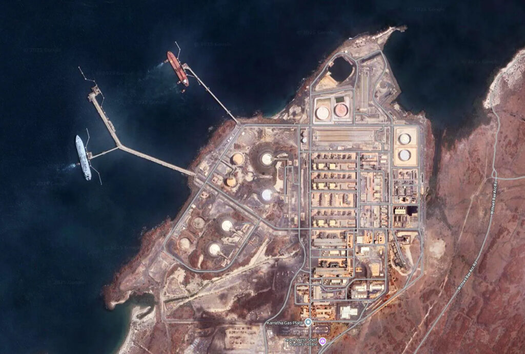 satellite image of the karratha gas plant at woodside's north west shelf project 1200x810