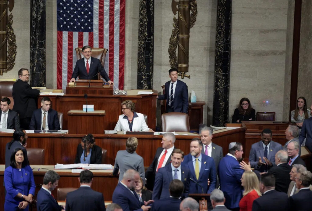 us speaker of the house mike johnson presides over the vote for h.r. 1, the one, big, beautiful bill act in the house of representatives at the us capitol in washington, dc 1200x810