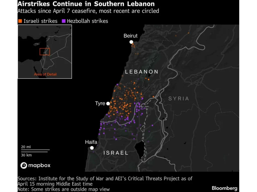 airstrikes continue in southern lebanon attacks since april 1